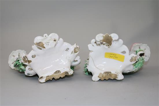 A pair of Derby figures of the Italian Farmers and a pair of Derby candlestick figures, 20.5cm, losses (4)